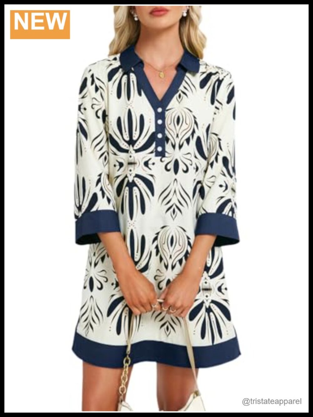 Floral Shift Mini Dress Button V Neck Long Sleeve Casual Work